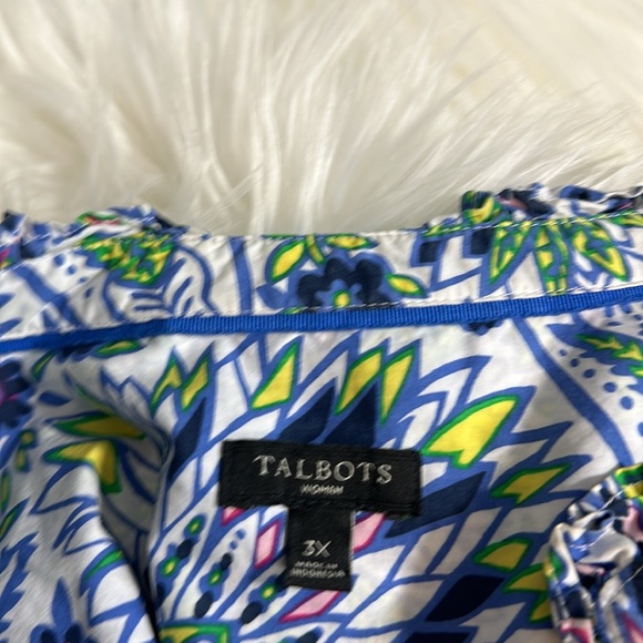 Talbots Blue/White Floral Popover with Ruffle Neck - Picture 4 of 4